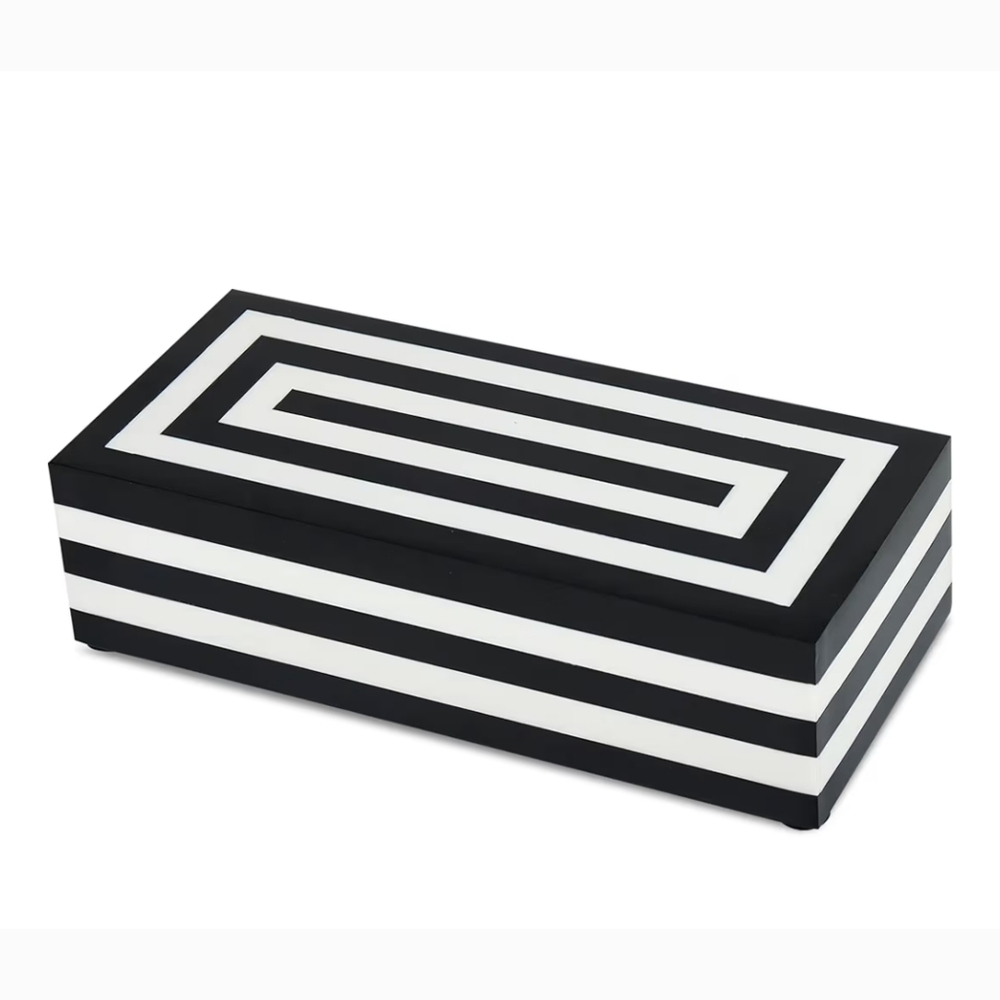 Handicrafts Home NWT Black & White Stripe Resin Inlay Box With Lid 10"x4.5"